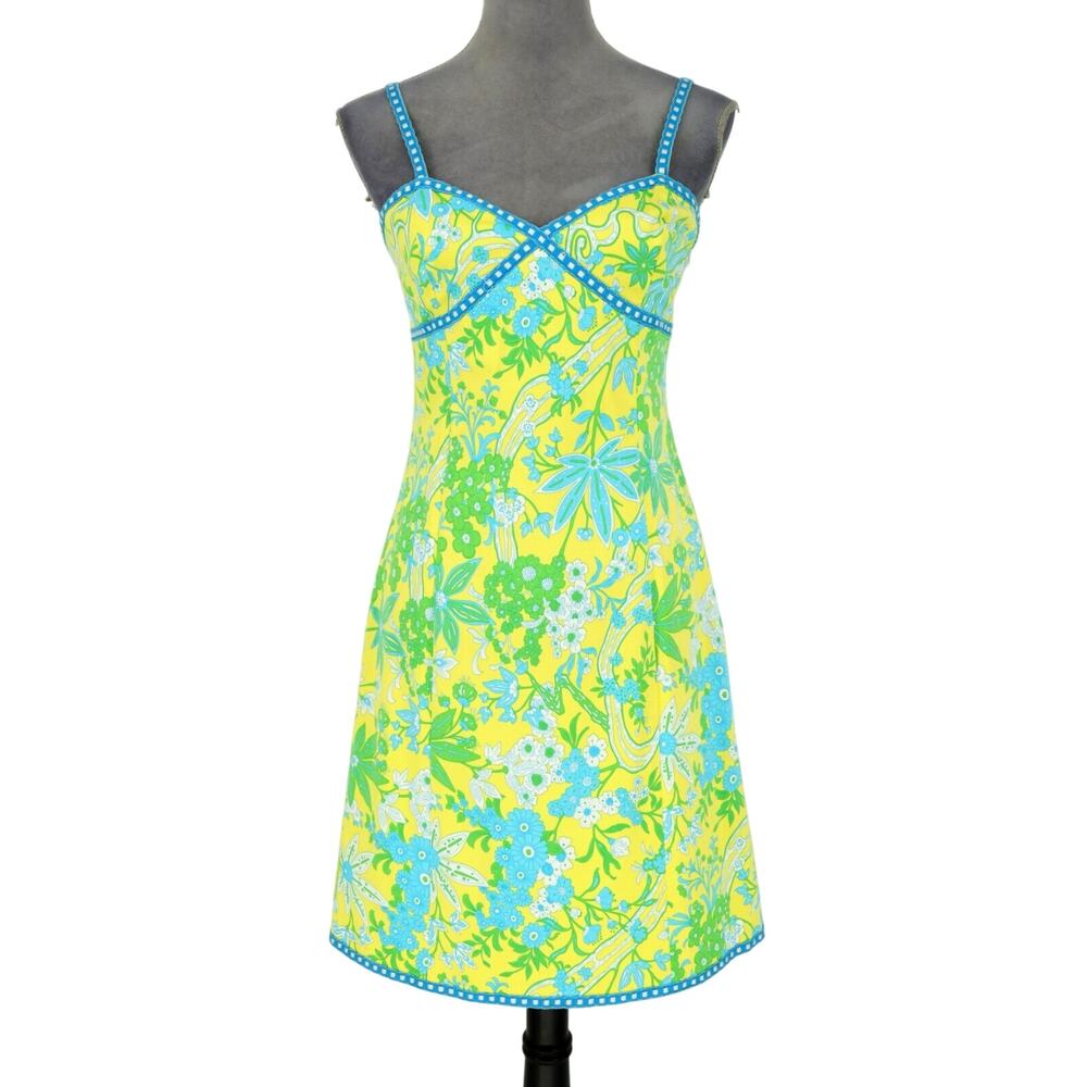 Tibi Dress Womens 2 Yellow Floral Sweetheart Stretch Cotton Zip Lined Beach